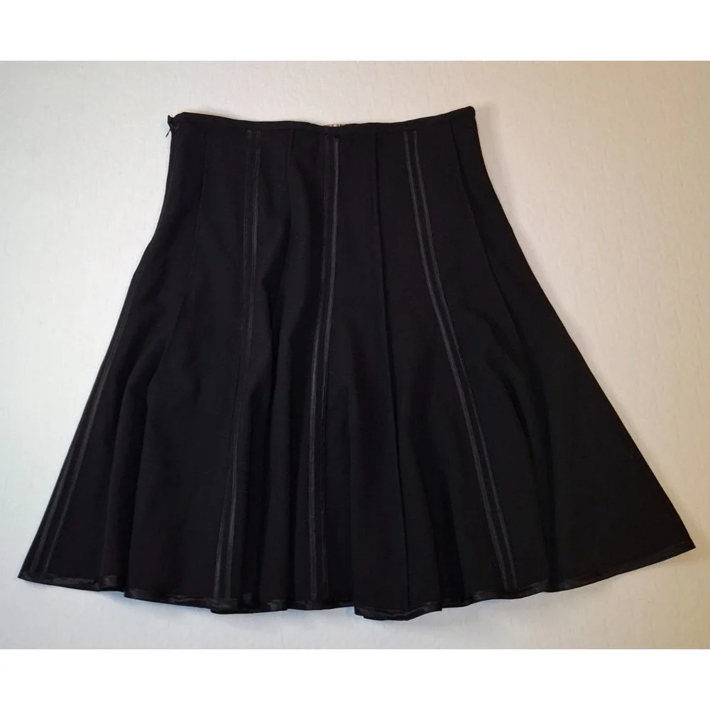 Dalia Womens Size 14 A-Line Skirt Black Satin Ribbon Trim Paneled Knee‎ Length
